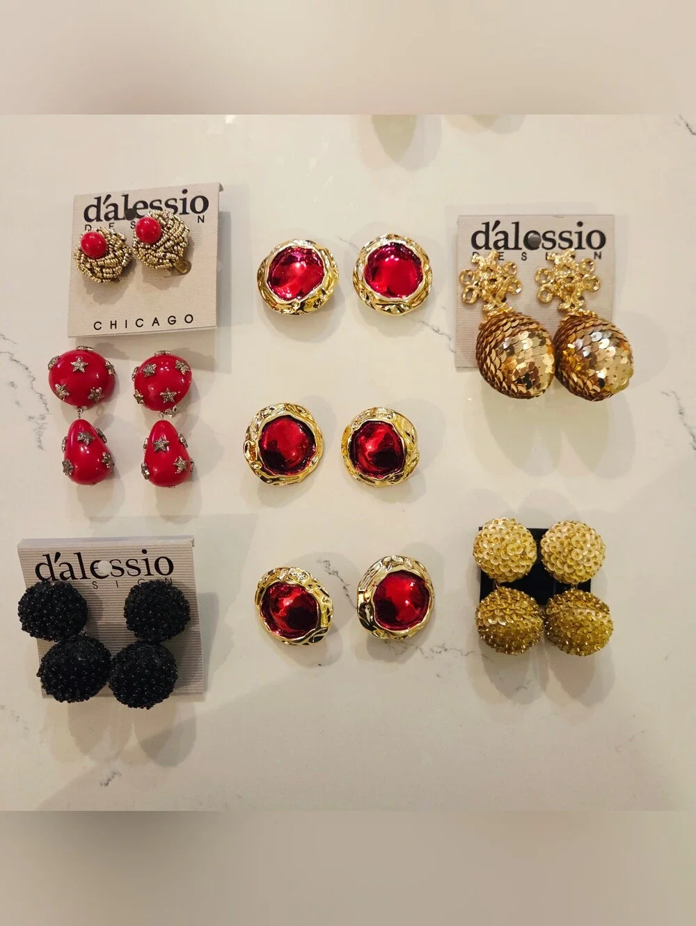 BOLD VTG DALESSIO Mixed Colors Shapes Red Gold Black Earrings Clip On 1980 Lot 8